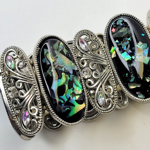 Abalone hued Iridiscent Stretch Fashion Bracelet Casual Wrap Bracelet - Picture 3 of 6